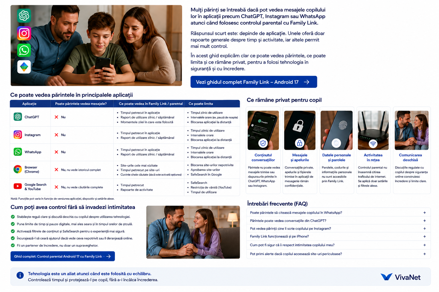 Ce poate vedea părintele în ChatGPT, Instagram, WhatsApp și Family Link